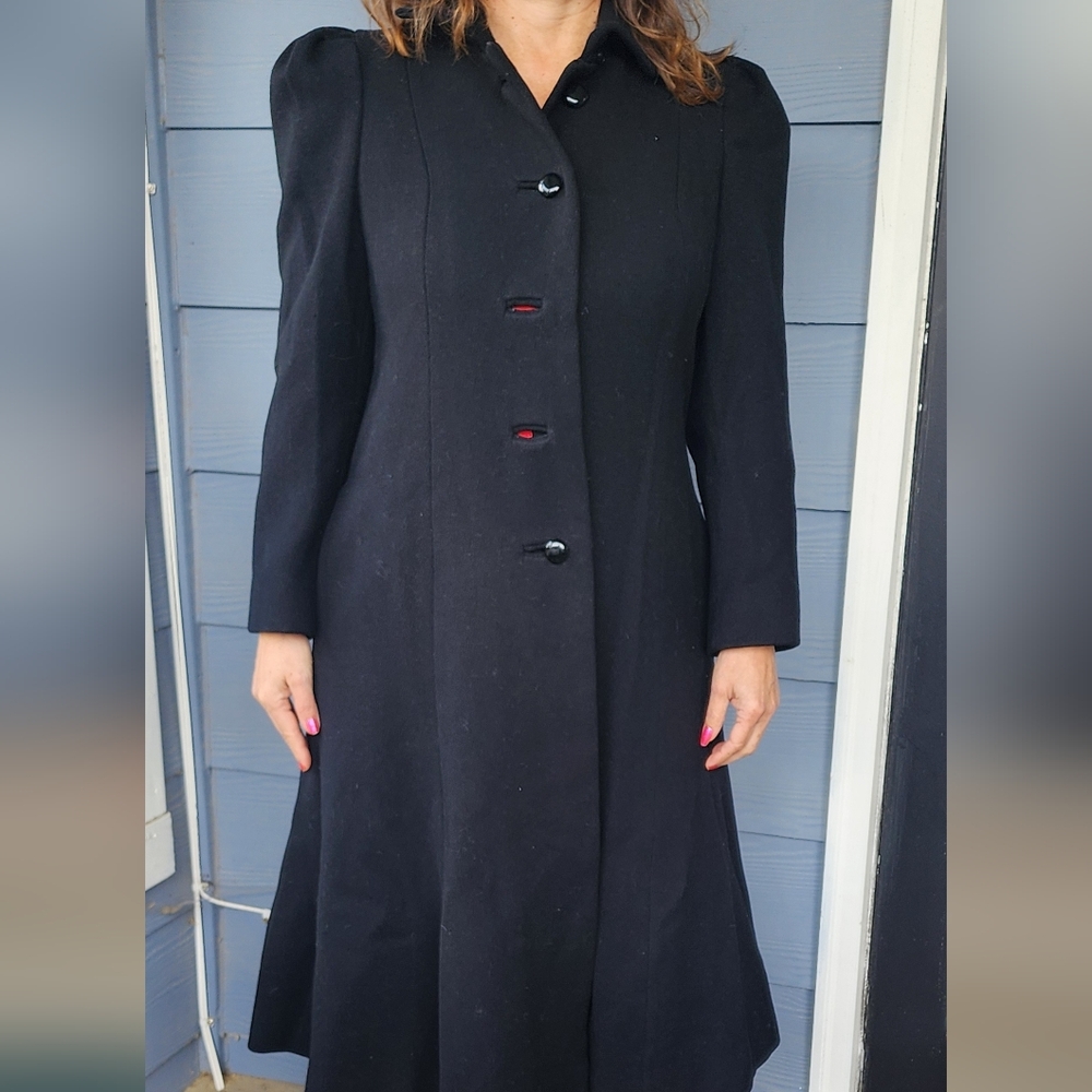 Montaldo's Nipan Coature Vintage Wool Elegant Black Long Coat Sz 10 - Picture 2 of 16